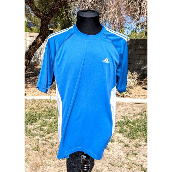Adidas S/S Light Blue/White Adult Med Athletic Performance Sports Top Shirt EUC - Picture 1 of 7
